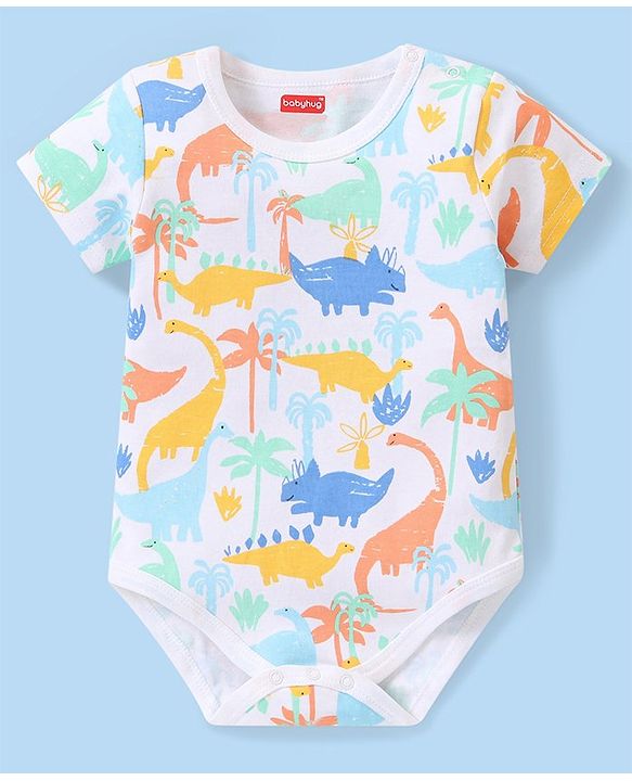 Babyhug 100% Cotton Knit Half Sleeves Onesie With Animal Print Pack of 3 - Multicolor