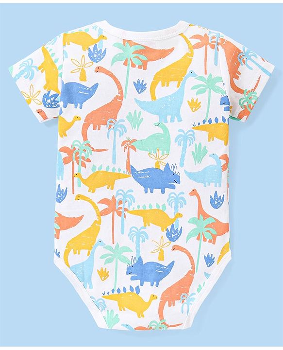 Babyhug 100% Cotton Knit Half Sleeves Onesie With Animal Print Pack of 3 - Multicolor