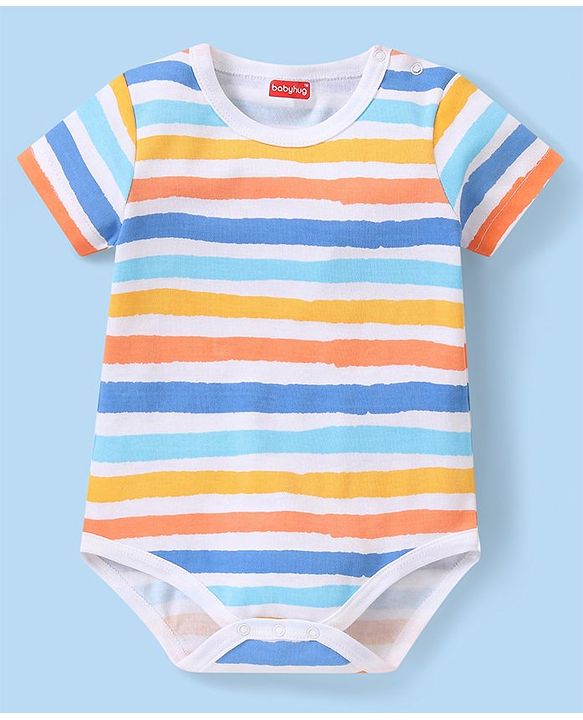 Babyhug 100% Cotton Knit Half Sleeves Onesie With Animal Print Pack of 3 - Multicolor