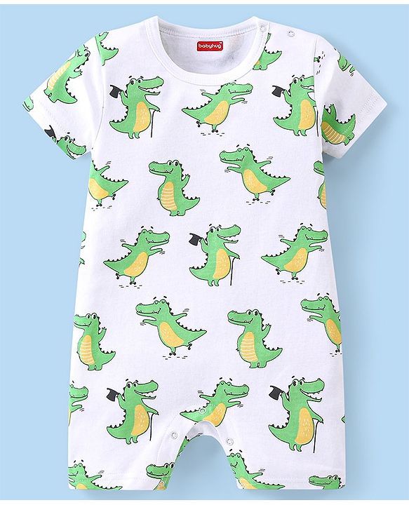 Babyhug 100% Cotton Half Sleeves Rompers Crocodile Print Pack of 2 - Multicolour