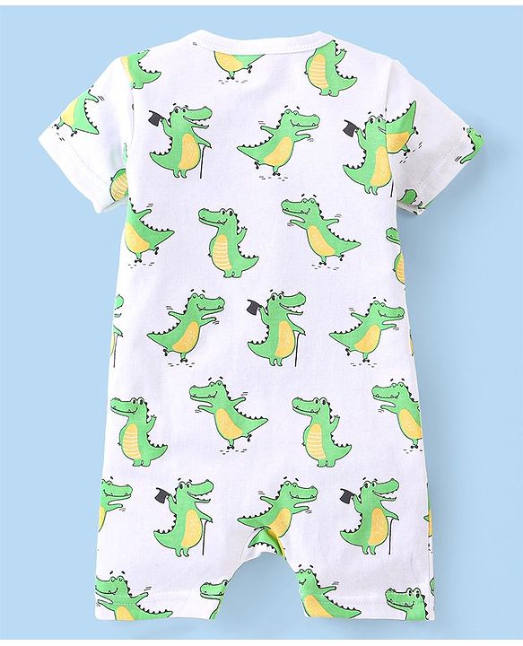 Babyhug 100% Cotton Half Sleeves Rompers Crocodile Print Pack of 2 - Multicolour