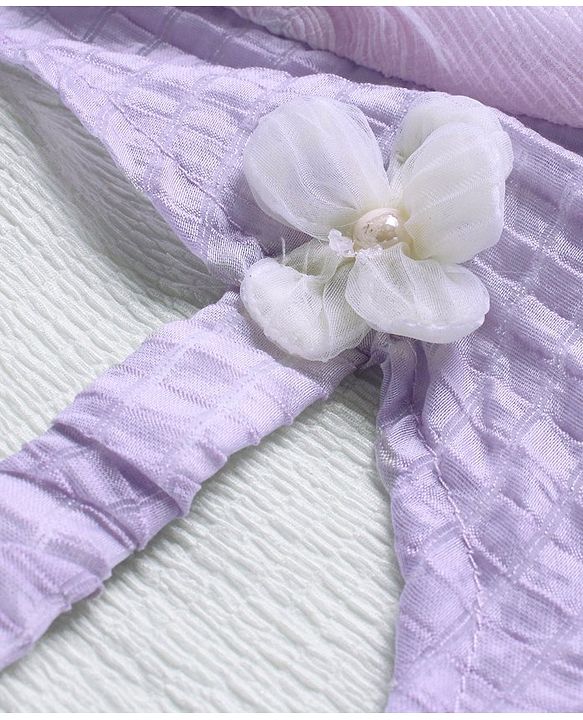 Babyhug Half Sleeves Fit & Flared  Party Frock with Floral Corsage - Lavender & White