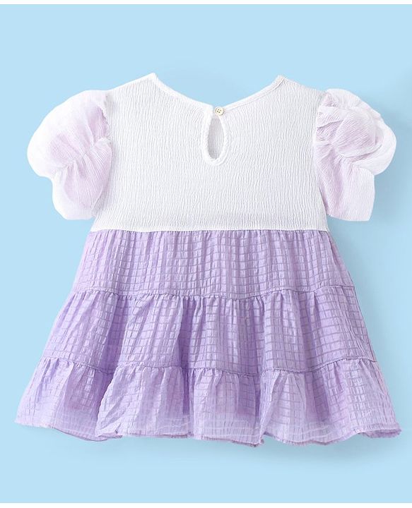 Babyhug Half Sleeves Fit & Flared  Party Frock with Floral Corsage - Lavender & White