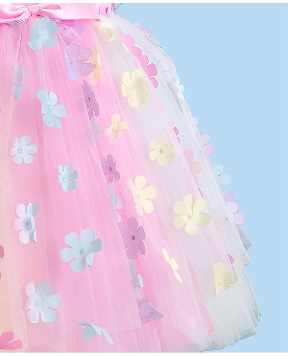 Babyhug Woven Sleeveless Fit and Flare Party Frock with 3D Floral Applique - Multicolor