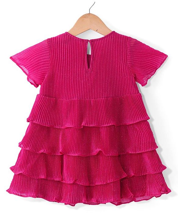 Babyhug Woven Half Sleeves A Line Tiered Party Frock With Frill Detailing - Pink