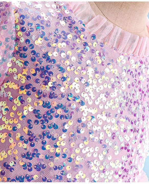 Babyhug Half Sleeves Sequined A-Line Party Frock with Frill Detailing - Pink