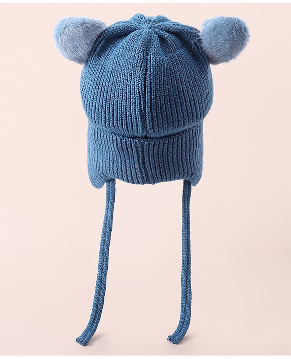 Babyhug Woollen Cap With Tiger Design - Blue