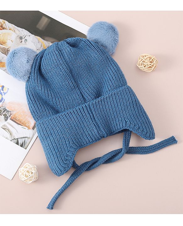 Babyhug Woollen Cap With Tiger Design - Blue