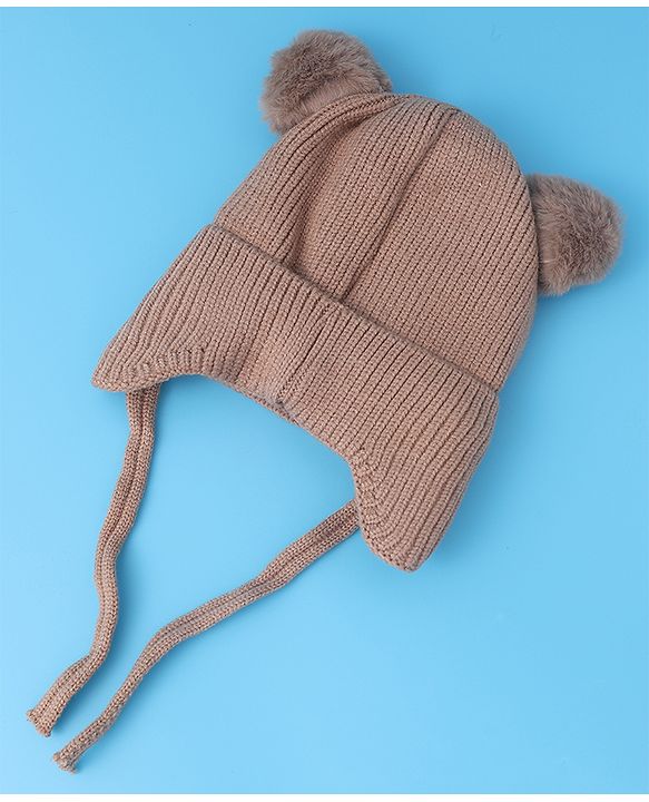 Babyhug Woollen Cap With Tiger Design - Brown