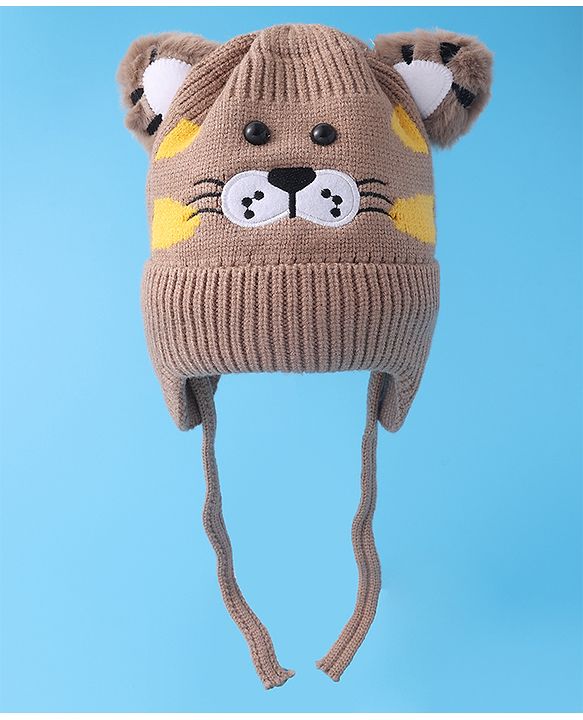 Babyhug Woollen Cap With Tiger Design - Blue