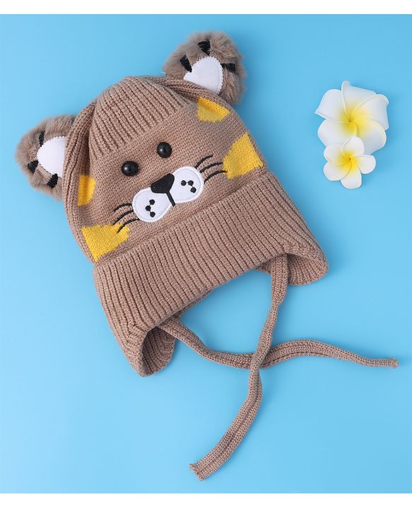Babyhug Woollen Cap With Tiger Design - Blue