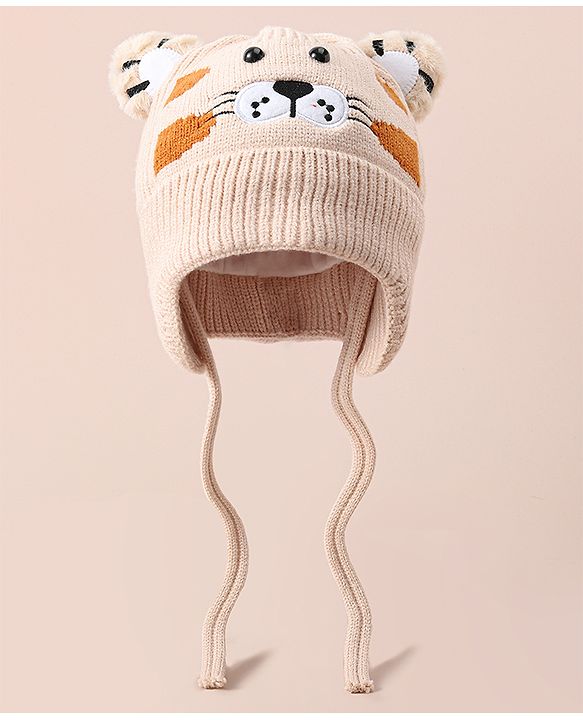 Babyhug Woollen Cap With Tiger Design - Blue