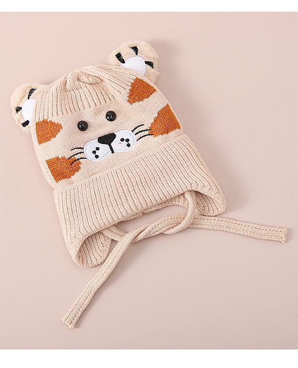 Babyhug Woollen Cap With Tiger Design - Blue