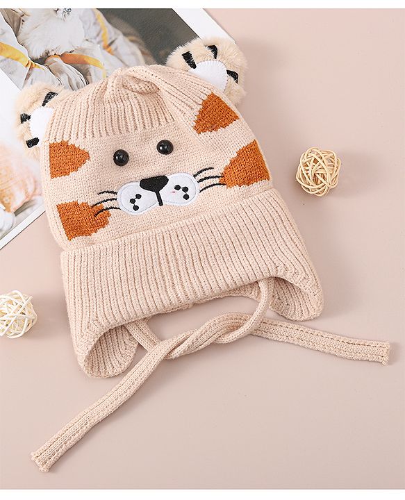 Babyhug Woollen Cap With Tiger Design - Blue