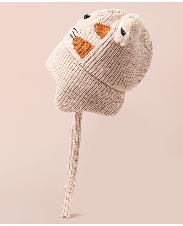 Babyhug Woollen Cap With Tiger Design - Blue