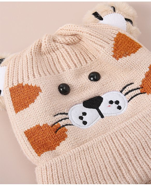 Babyhug Woollen Cap With Tiger Design - Blue