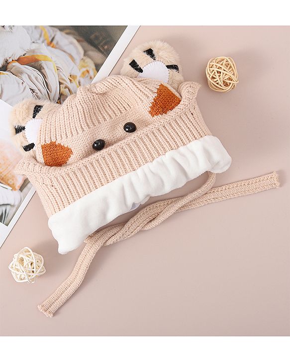Babyhug Woollen Cap With Tiger Design - Blue
