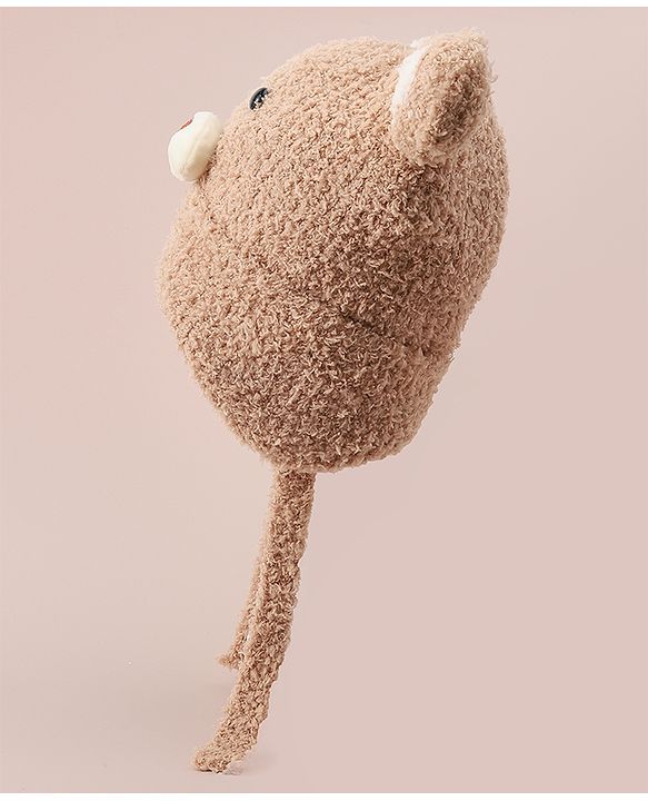 Babyhug Woollen Cap With Bear Applique - Light Brown
