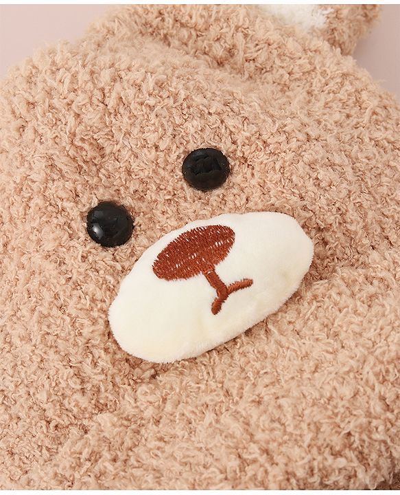 Babyhug Woollen Cap With Bear Applique - Light Brown