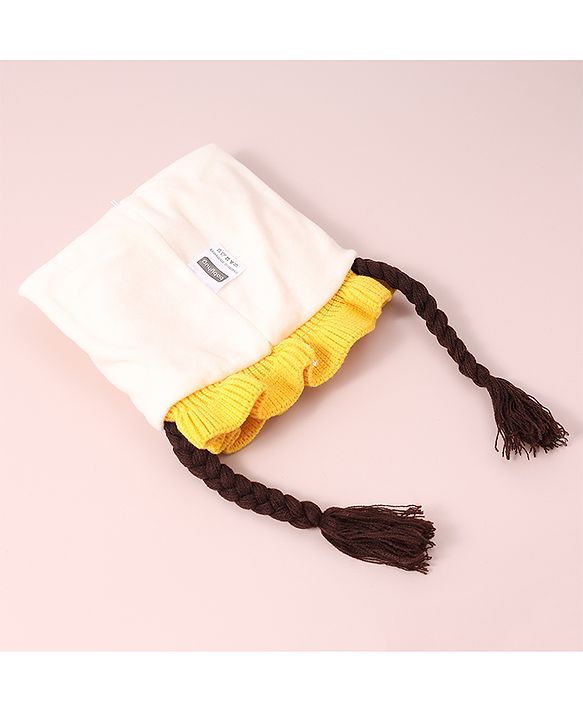 Babyhug Woollen Cap With Bow Applique - Yellow