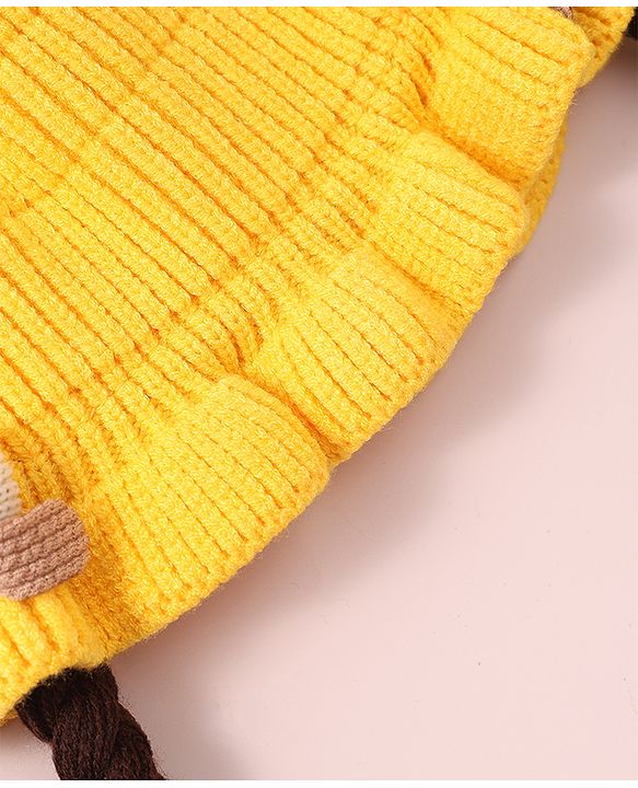 Babyhug Woollen Cap With Bow Applique - Yellow
