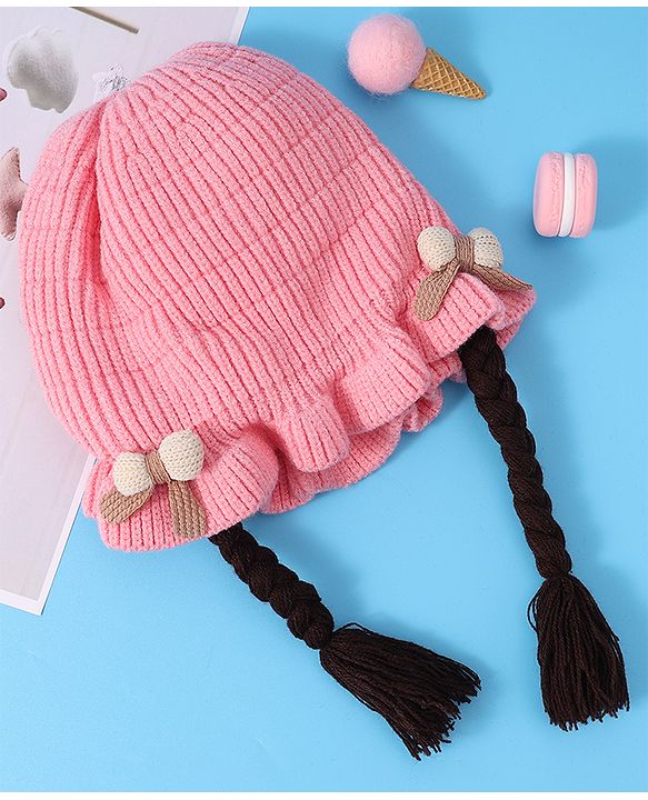 Babyhug Woollen Cap With Bow Applique - Yellow