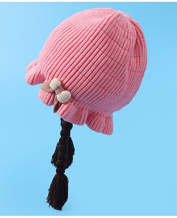 Babyhug Woollen Cap With Bow Applique - Yellow