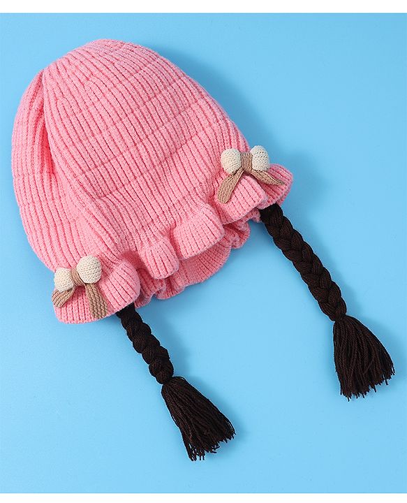 Babyhug Woollen Cap With Bow Applique - Yellow
