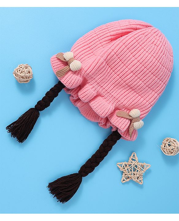 Babyhug Woollen Cap With Bow Applique - Yellow