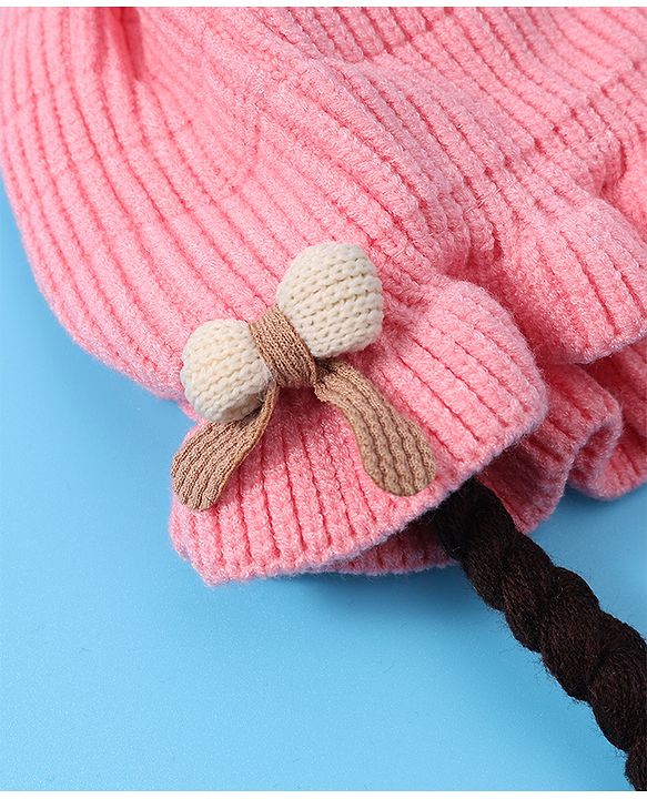 Babyhug Woollen Cap With Bow Applique - Yellow