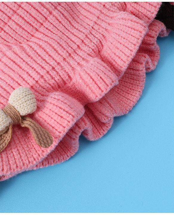 Babyhug Woollen Cap With Bow Applique - Yellow