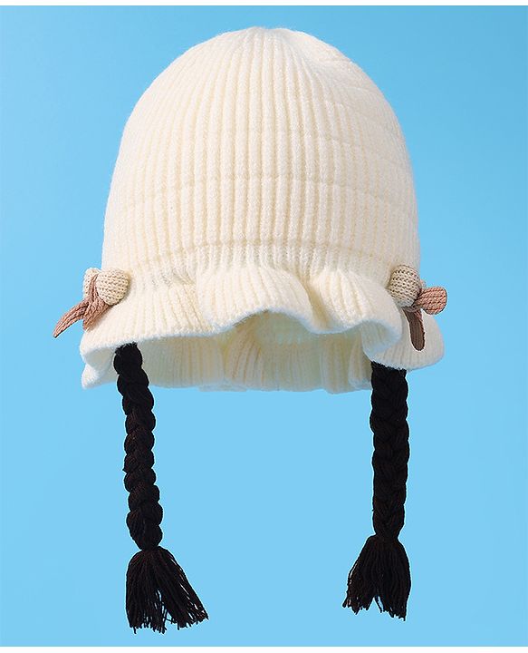 Babyhug Woollen Cap With Bow Applique - Yellow