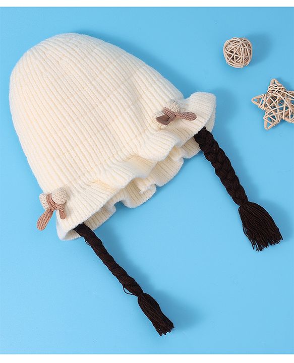 Babyhug Woollen Cap With Bow Applique - Yellow