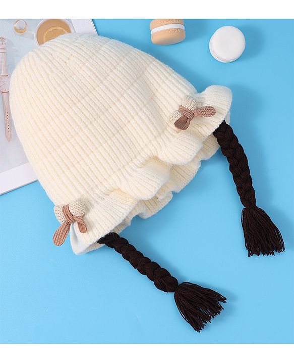 Babyhug Woollen Cap With Bow Applique - Yellow