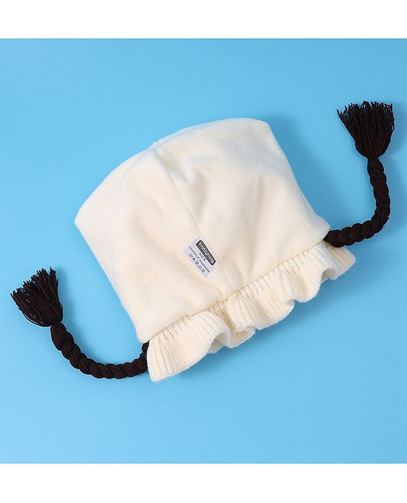 Babyhug Woollen Cap With Bow Applique - Yellow