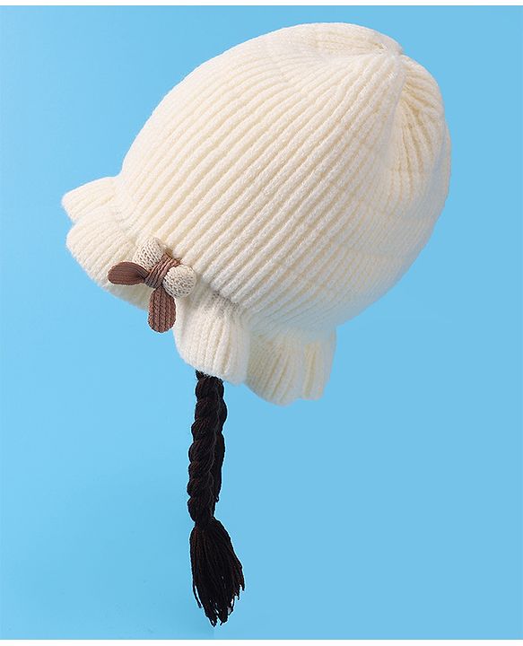 Babyhug Woollen Cap With Bow Applique - Yellow