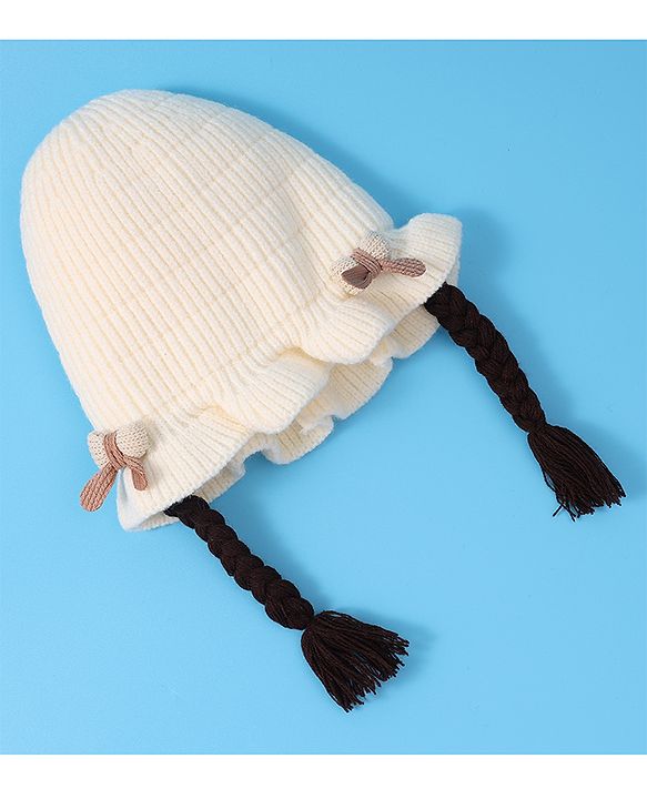 Babyhug Woollen Cap With Bow Applique - Yellow
