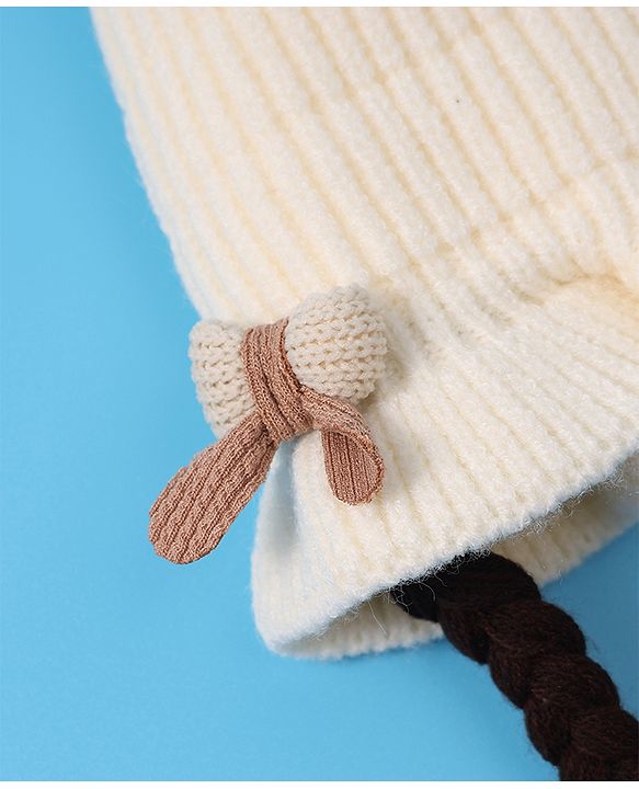 Babyhug Woollen Cap With Bow Applique - Yellow