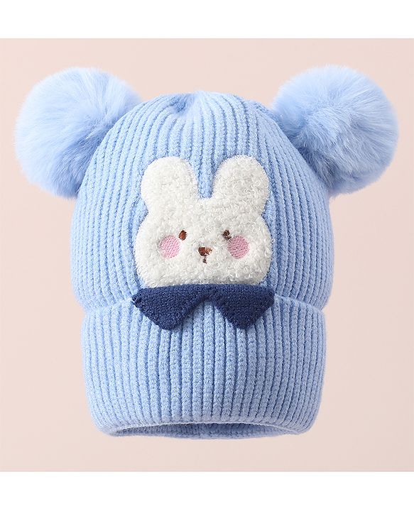 Babyhug Woollen Cap With Bunny Design - Blue