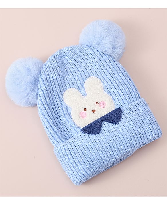 Babyhug Woollen Cap With Bunny Design - Blue