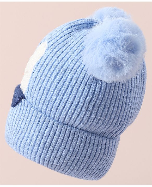 Babyhug Woollen Cap With Bunny Design - Blue