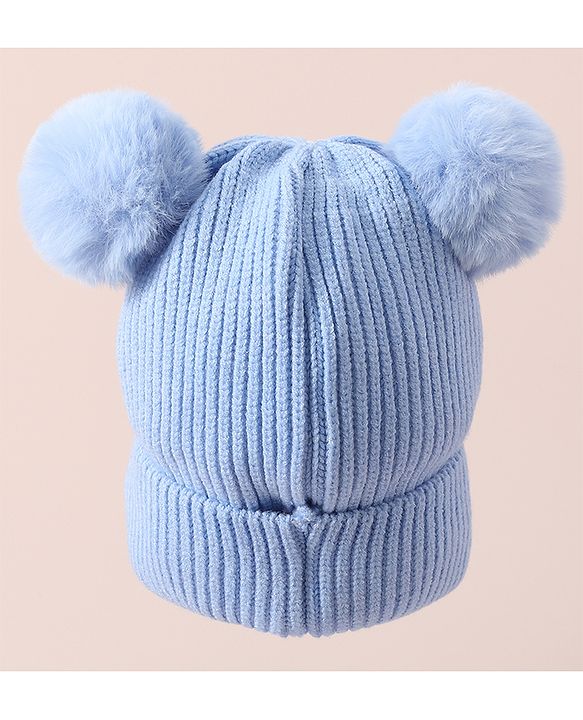 Babyhug Woollen Cap With Bunny Design - Blue