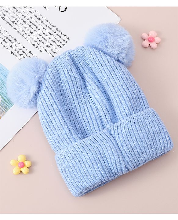 Babyhug Woollen Cap With Bunny Design - Blue