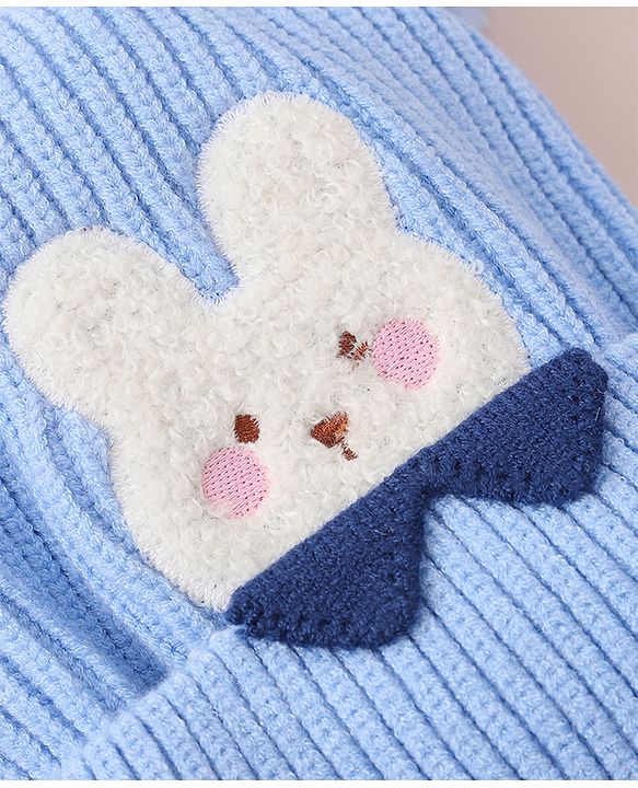 Babyhug Woollen Cap With Bunny Design - Blue