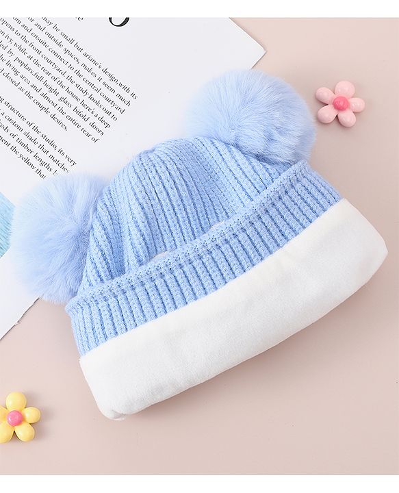 Babyhug Woollen Cap With Bunny Design - Blue
