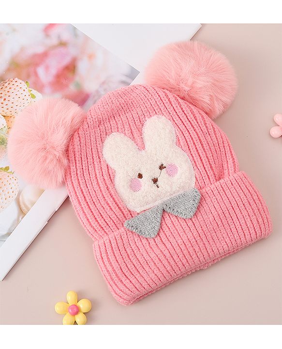 Babyhug Woollen Cap With Bunny Design - Blue