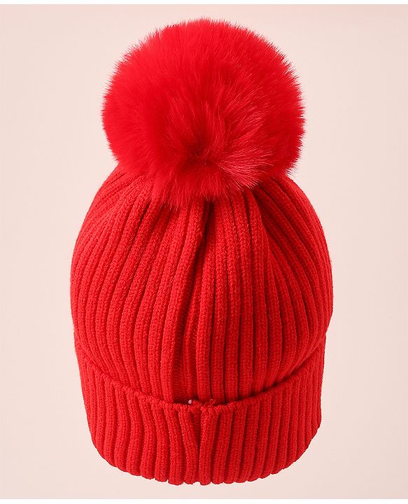 Babyhug Woollen Cap With Bunny Design - Red