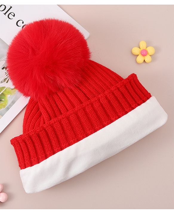 Babyhug Woollen Cap With Bunny Design - Red