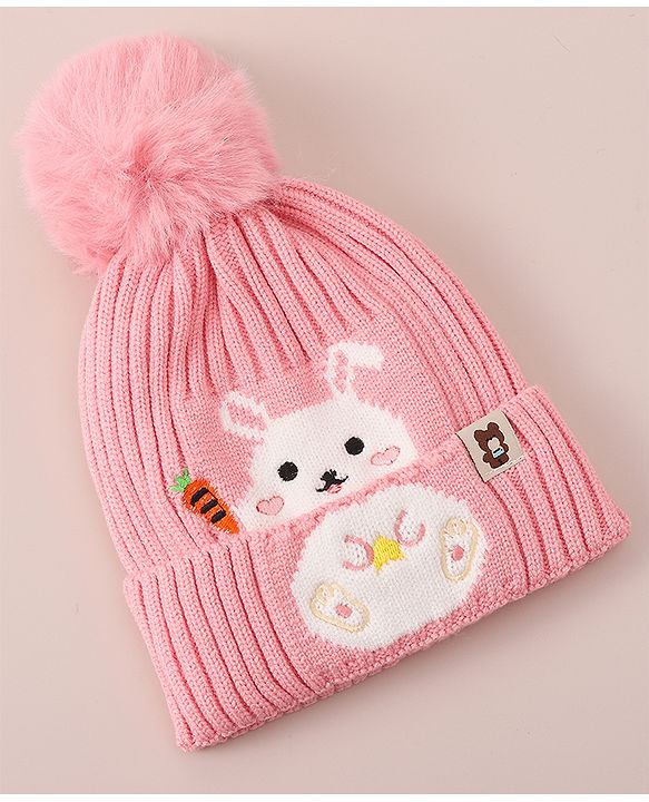 Babyhug Woollen Cap With Bunny Design - Red