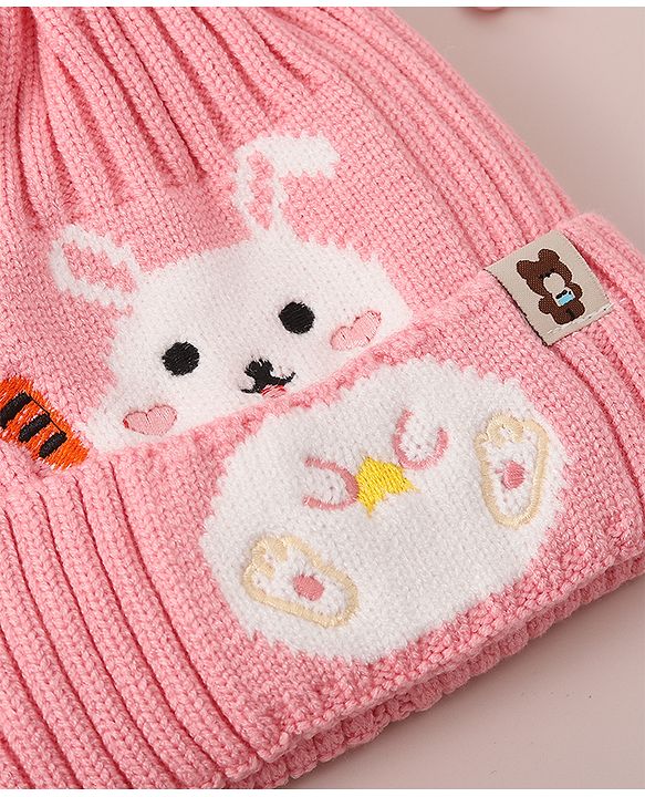 Babyhug Woollen Cap With Bunny Design - Red